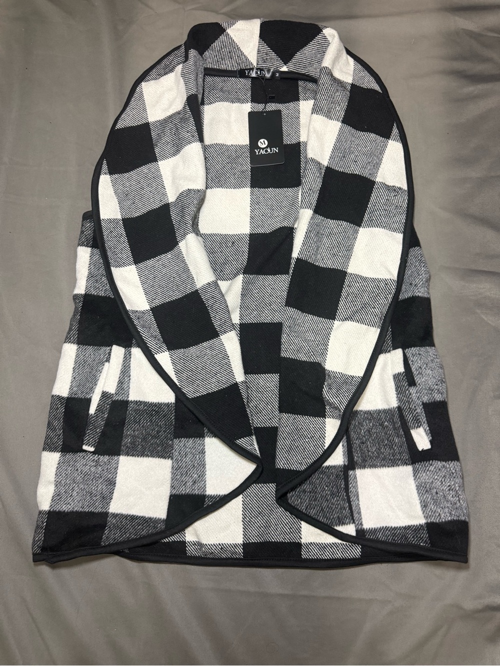 YACUN Women's Plaid Long Vest Open
Front Pockets Black White Gray M
Sleeveless